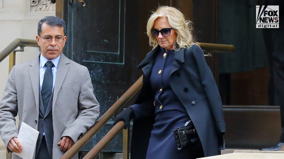 Jill Biden leaves Tatiana Schlossberg's funeral in New York.