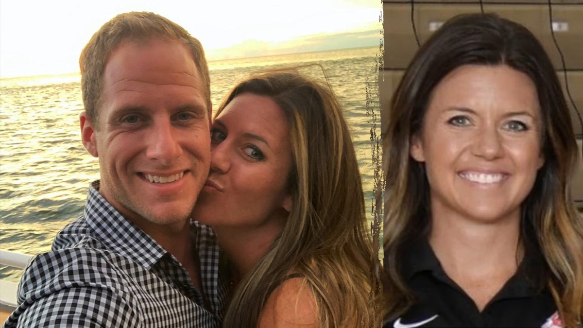 A split image of Ashley Flynn and her husband