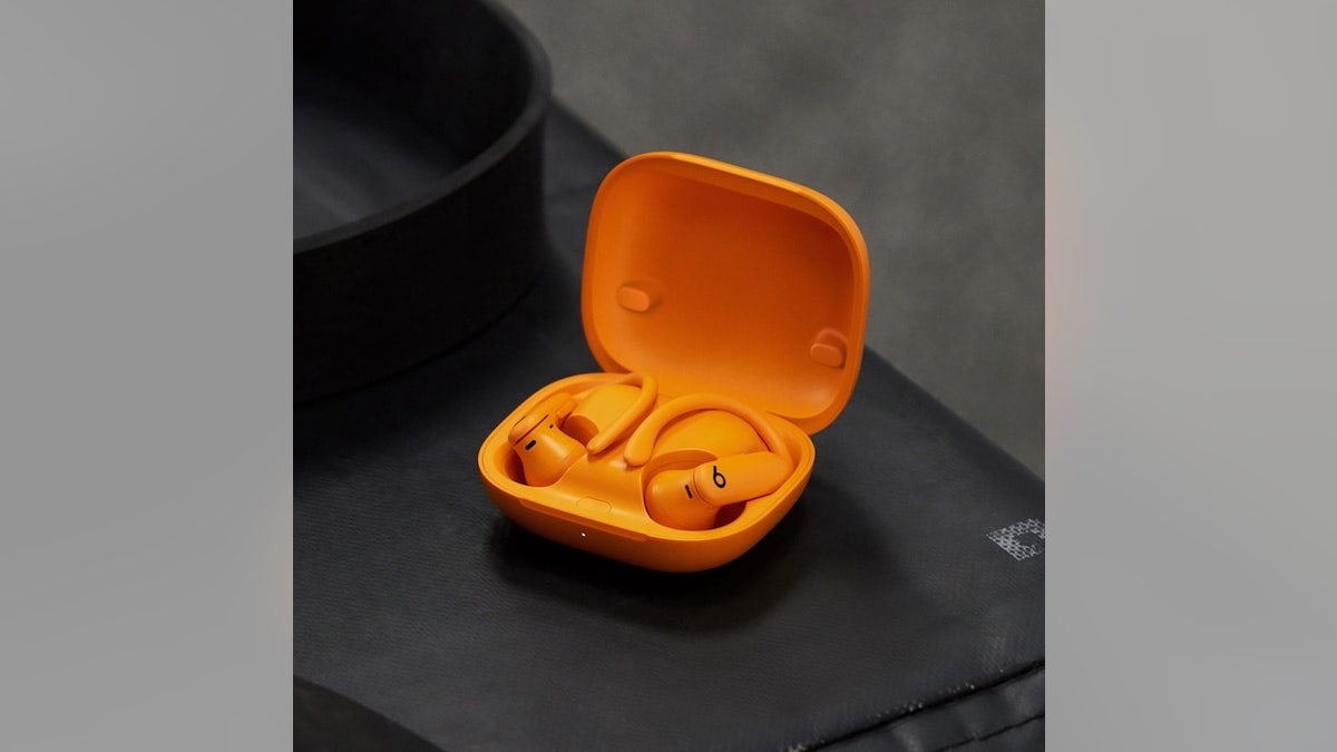 Flexible hooks keep these earbuds on during rigorous activity.