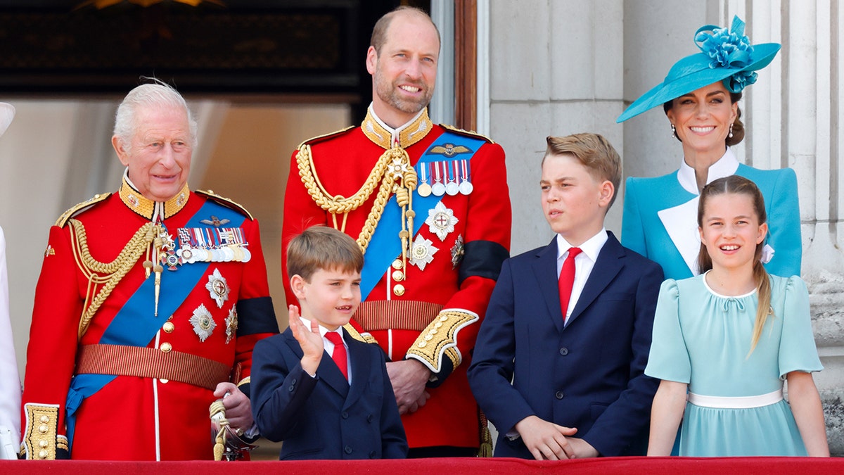 The British royal family standing on the balcony of Buckingham Palace during Trooping the Colour.