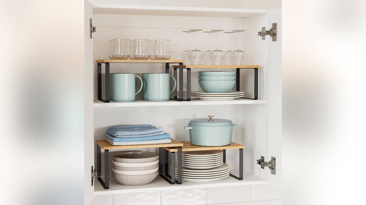 Clear kitchen counters with this shelf system.