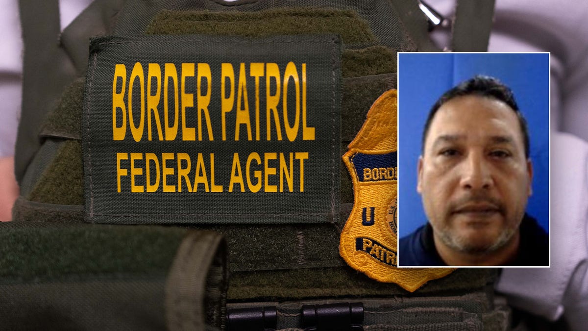 Angel Camacho mugshot and a Border Patrol vest