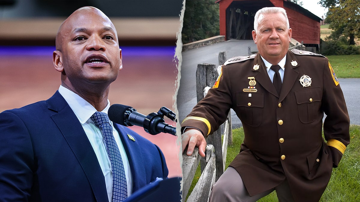 Governador de Maryland, Wes Moore, com o xerife do condado de Frederick, Chuck Jenkins