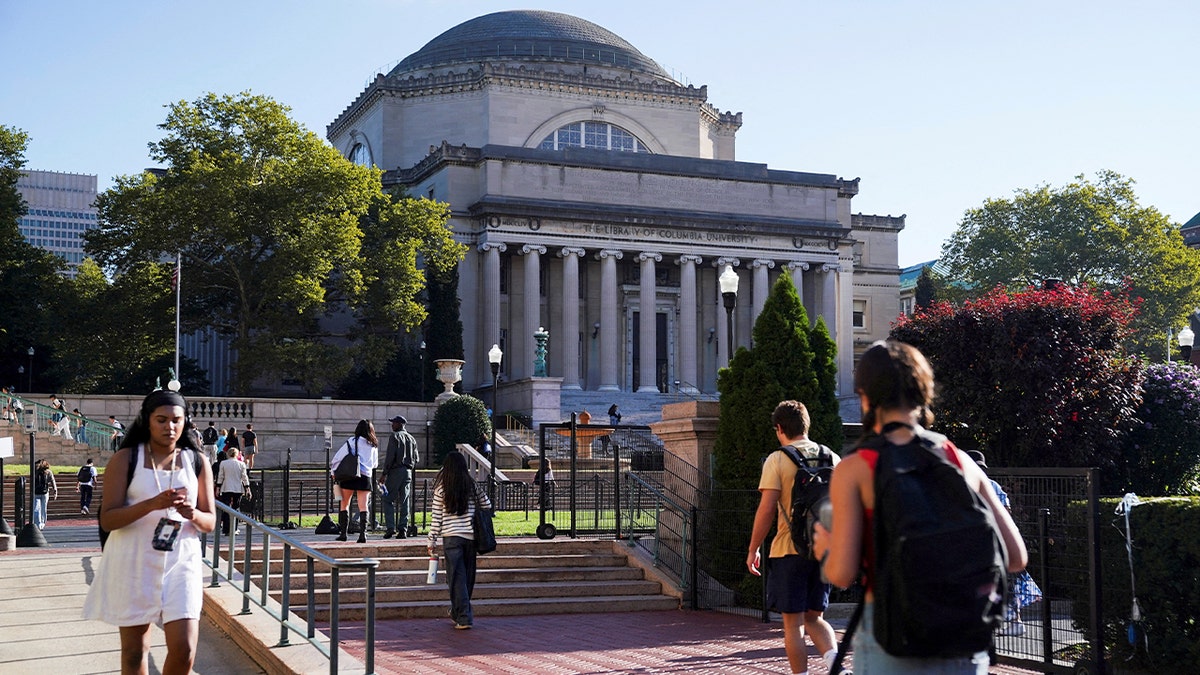 Students walk on Columbia University's campus
