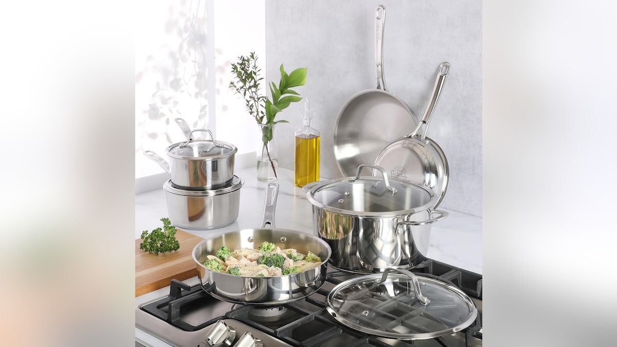 Upgrade their kitchen with this 10-piece stainless steel cookware set.