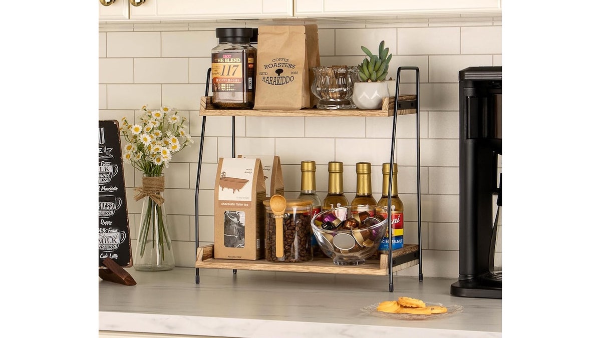 Organize your coffee setup with this two-tier organizer.