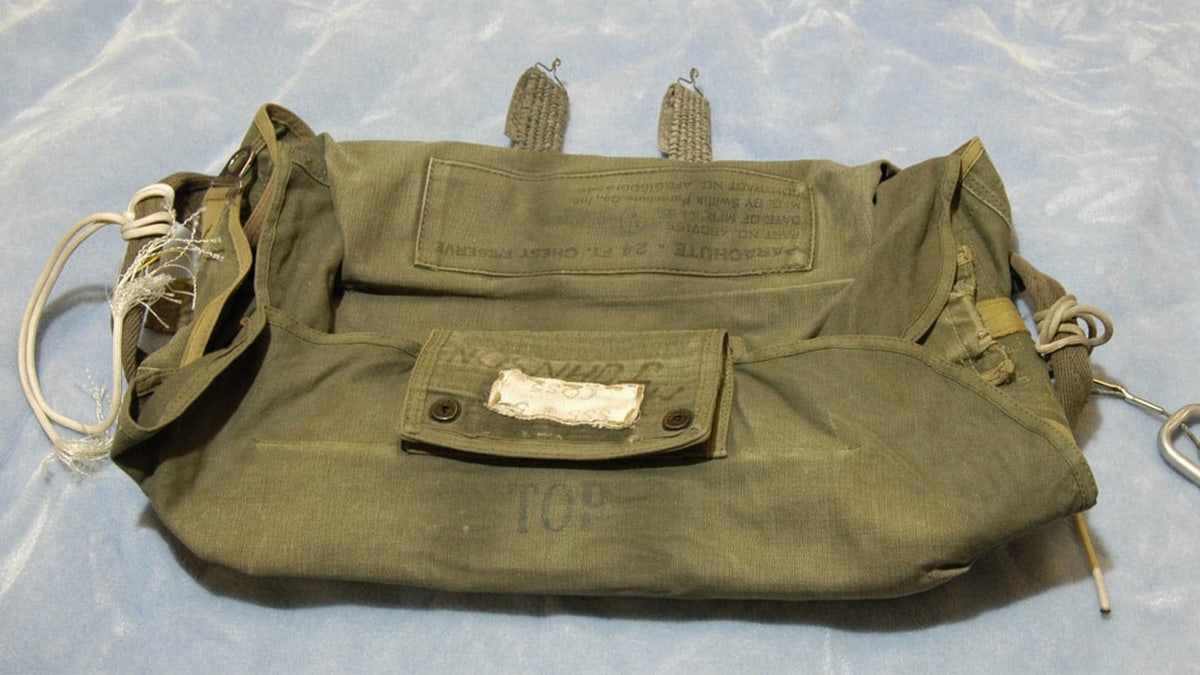 The canvas bag that contained one of the parachutes given to D.B. Cooper in 1971