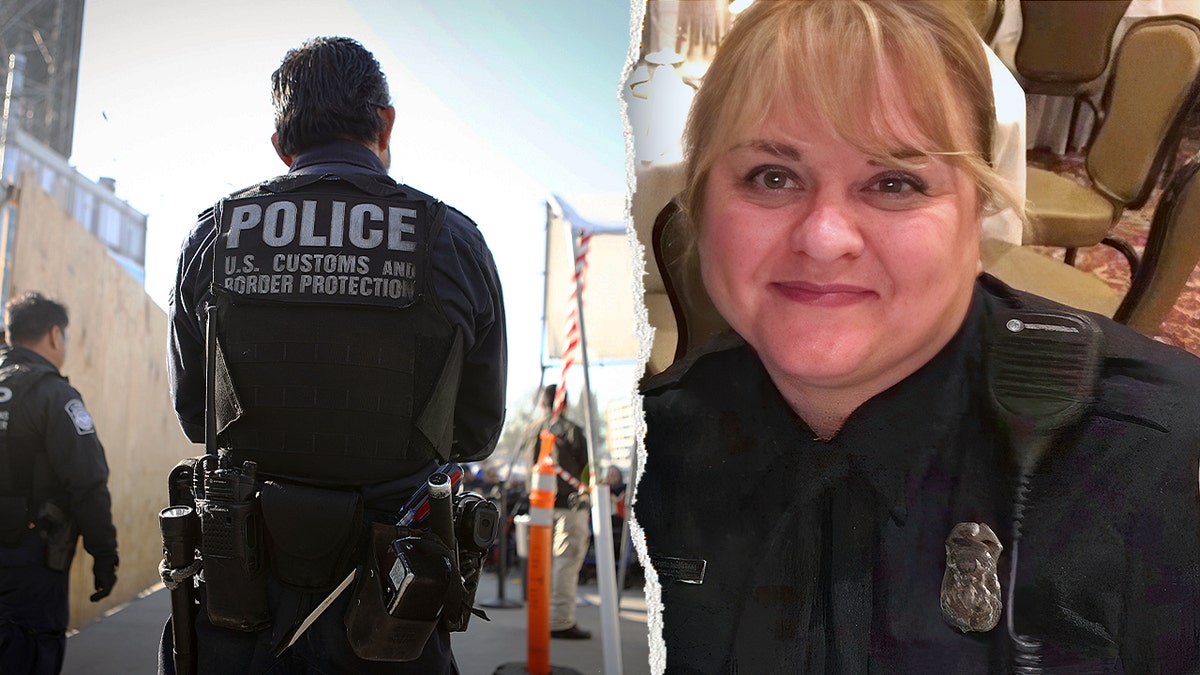 Denise Wallet and a CBP agent shown in a split-screen composition.