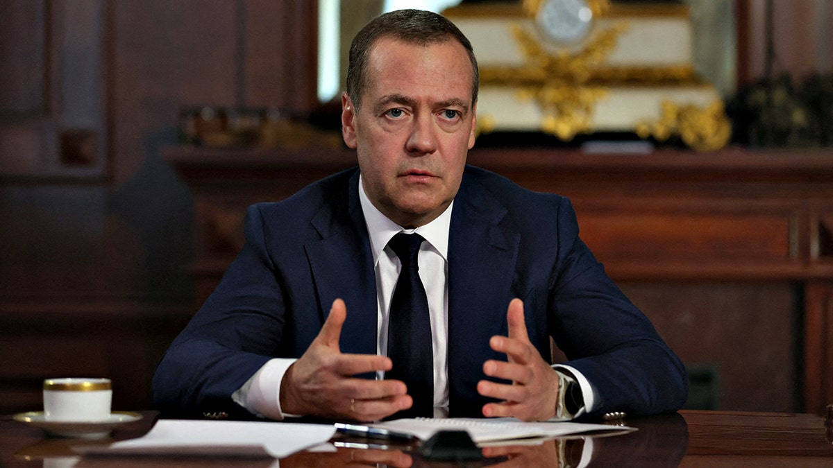 Dmitry Medvedev speaking during interview