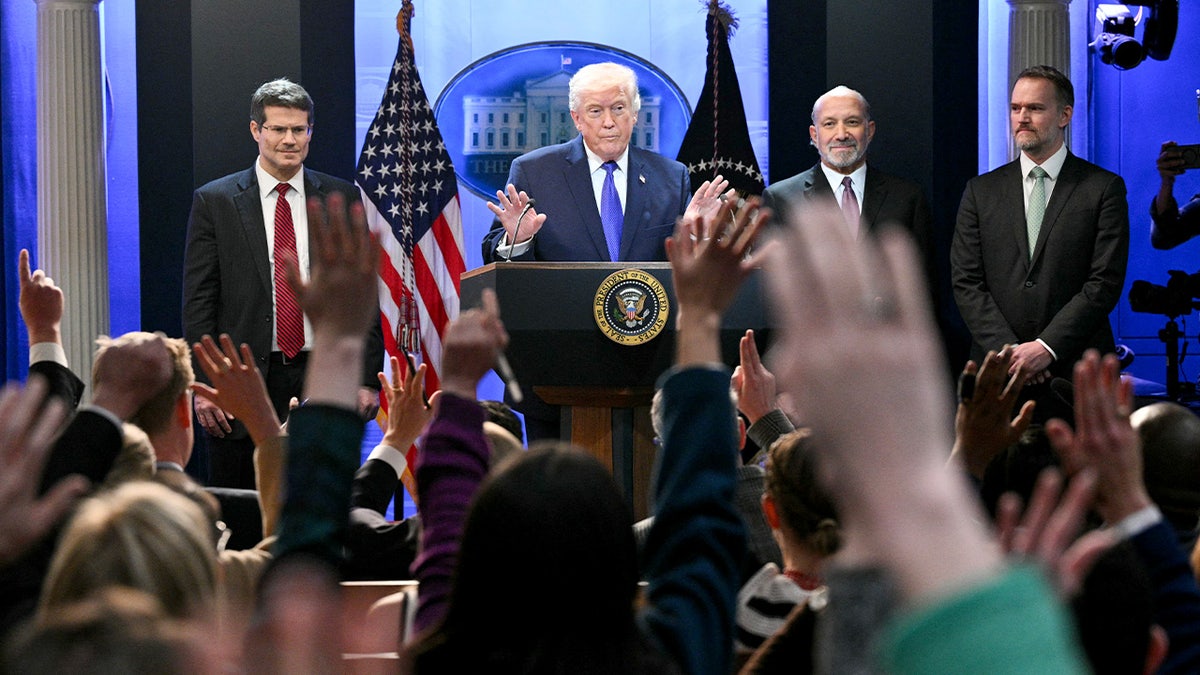 Trump na conferência de imprensa tarifária