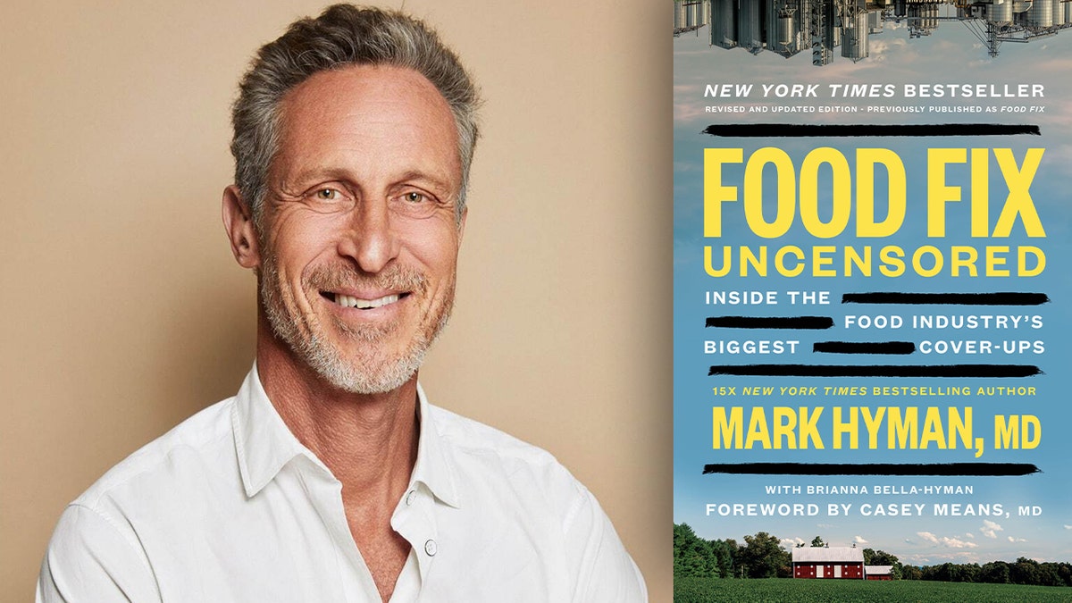 dr. mark hyman's headshot next to his book cover