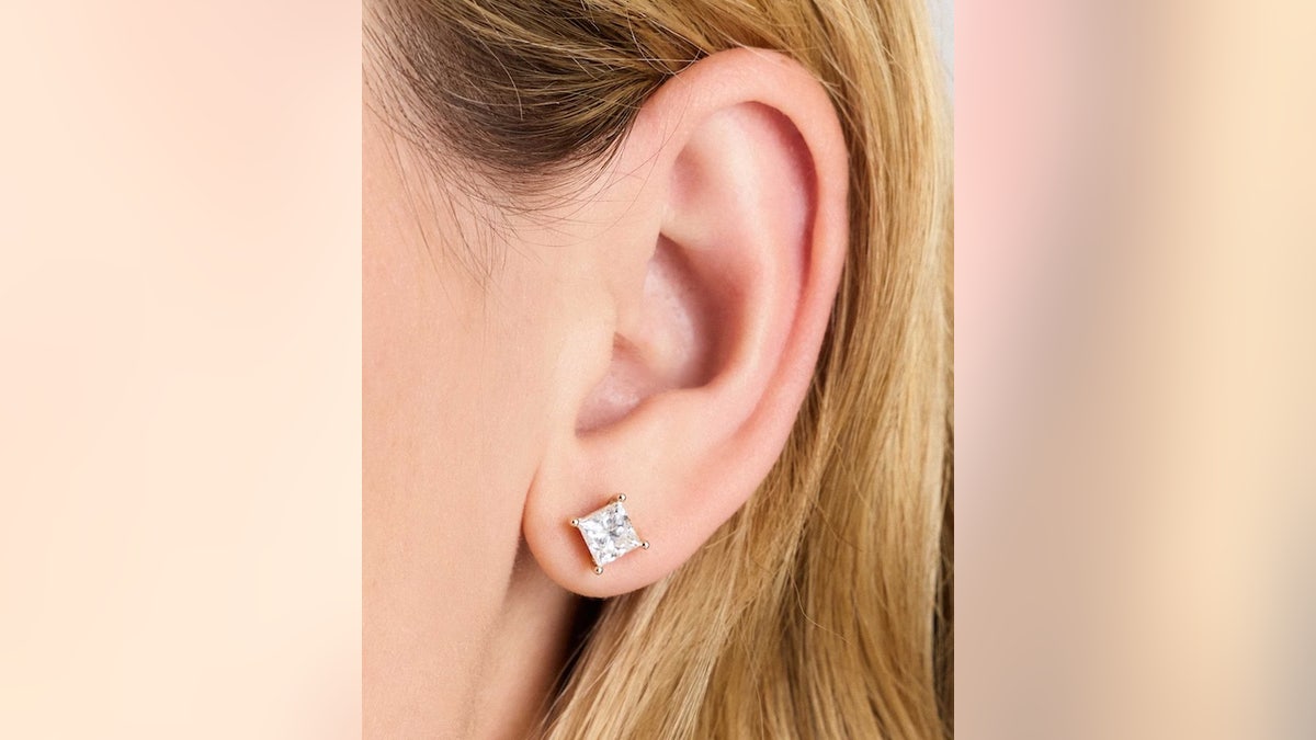 These princess-cut studs look pretty in a classic gold setting.