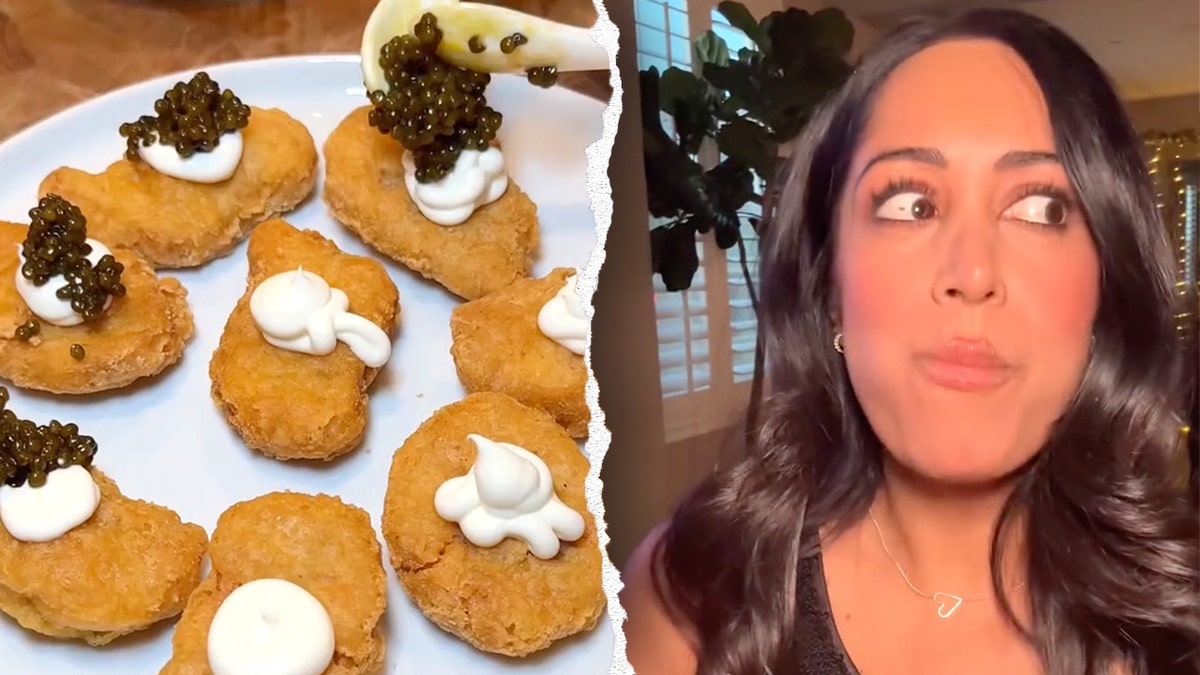 Split image of mcnuggets, Samiya eating