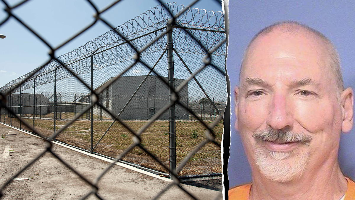 Composite image of prison fence and mugshot of David Allen Funston, California child predator granted elderly parole