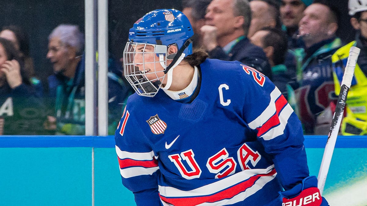 Hilary Knight looks on ice