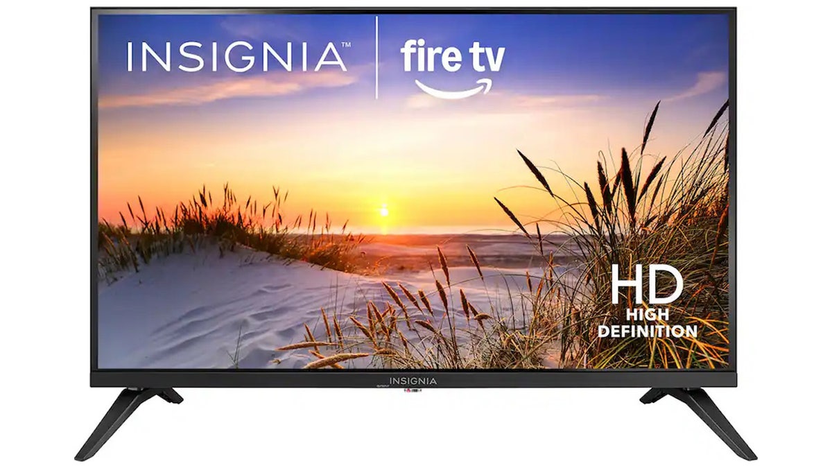 A small TV with a bright screen.