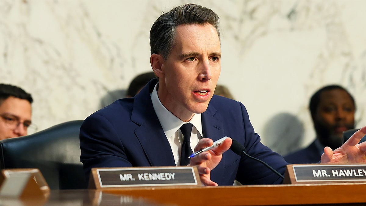 Sen. Josh Hawley speaks during Senate hearing in Washington.