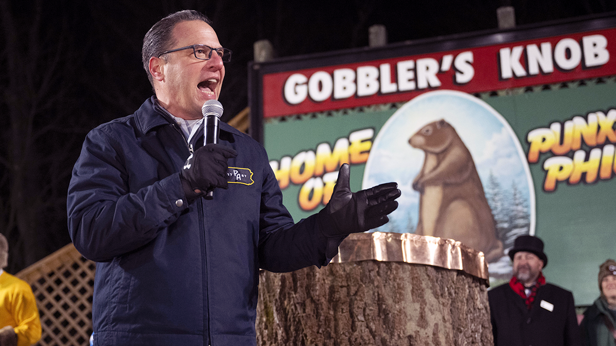 Pennsylvania Gov. Josh Shapiro speaking at Punxsutawney event before groundhog prognostication