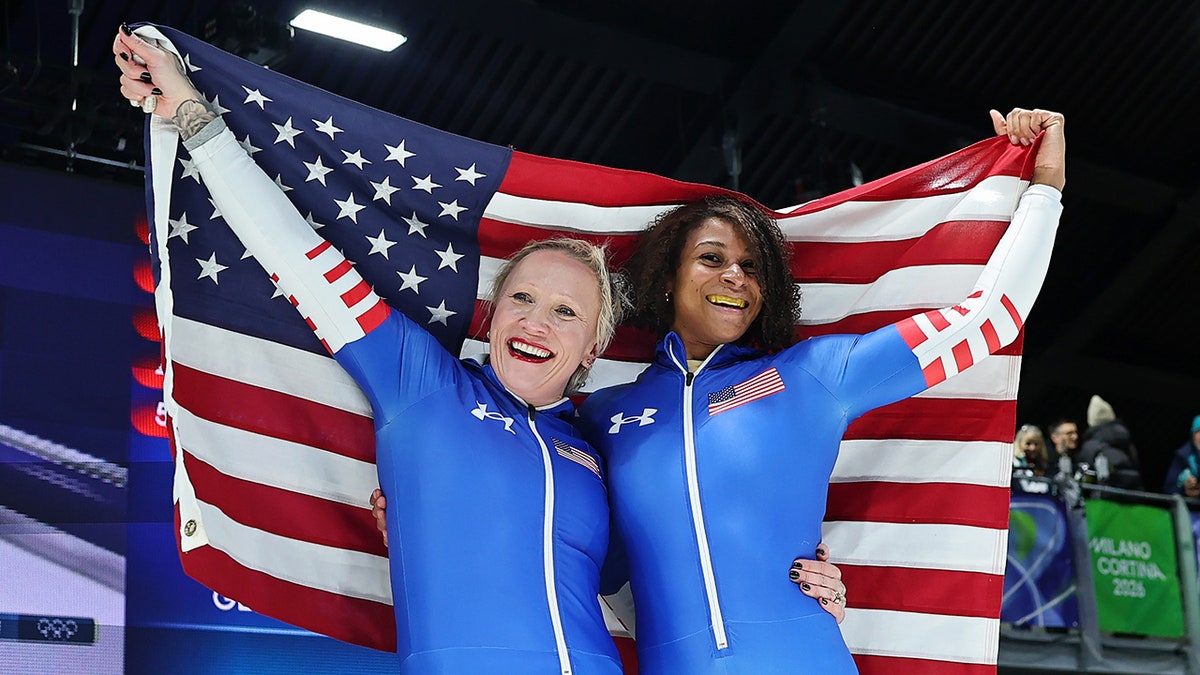 Kaillie Armbruster Humphries and Jasmine Jones celebrate