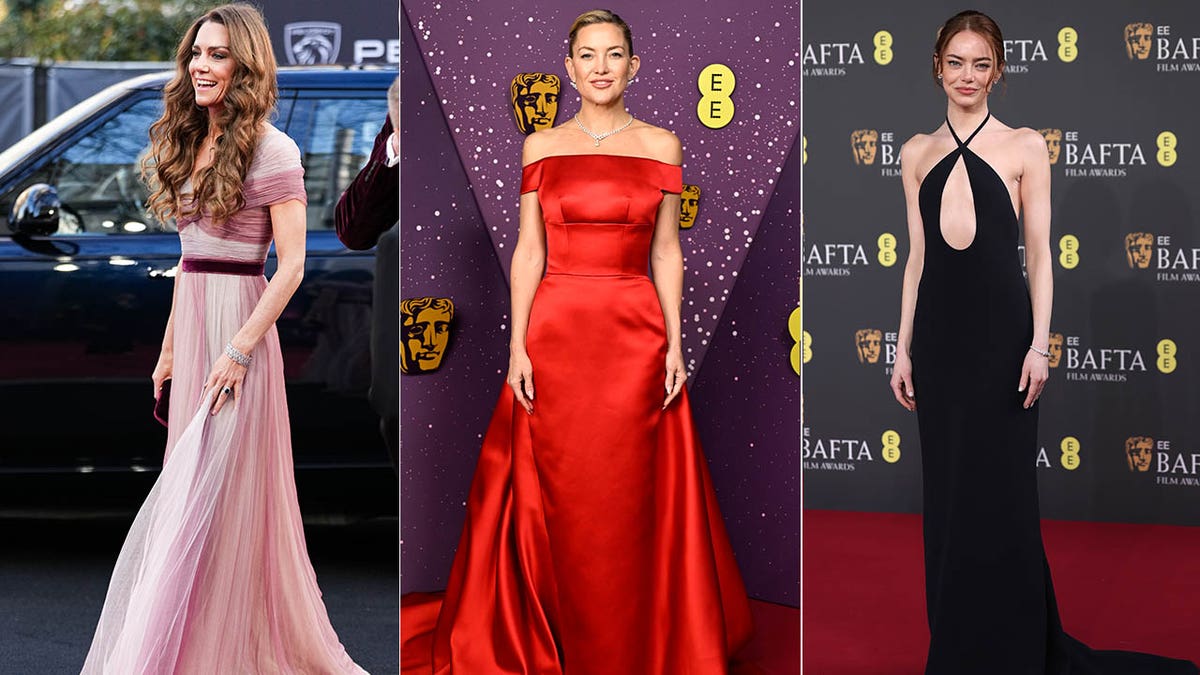 A split of Kate Middleton, Kate Hudson and Emma Stone at the BAFTAs.