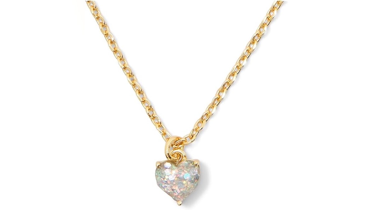 Subtle sparkle with a pave heart and gold-plated chain.