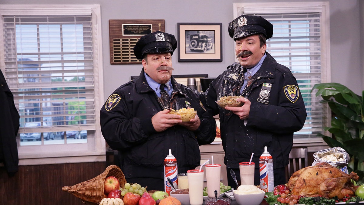 Kevin James in a sketch with Jimmy Fallon