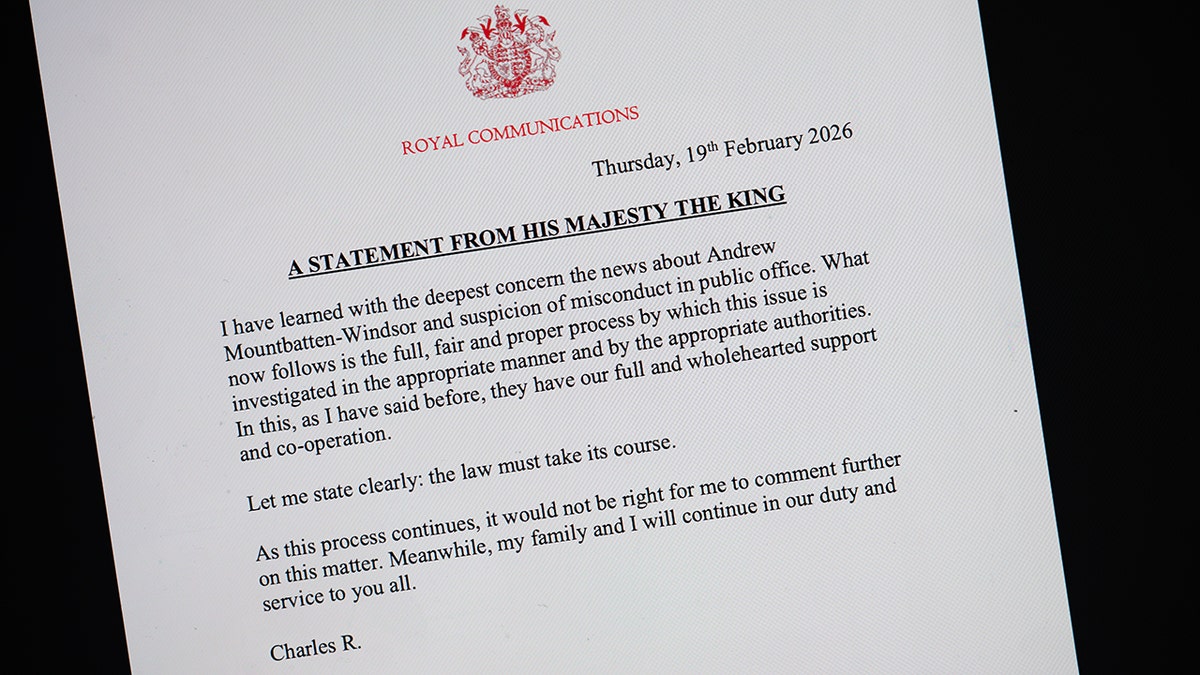 King Charles' statement following Andrew Mountbatten-Windsor's arrest.