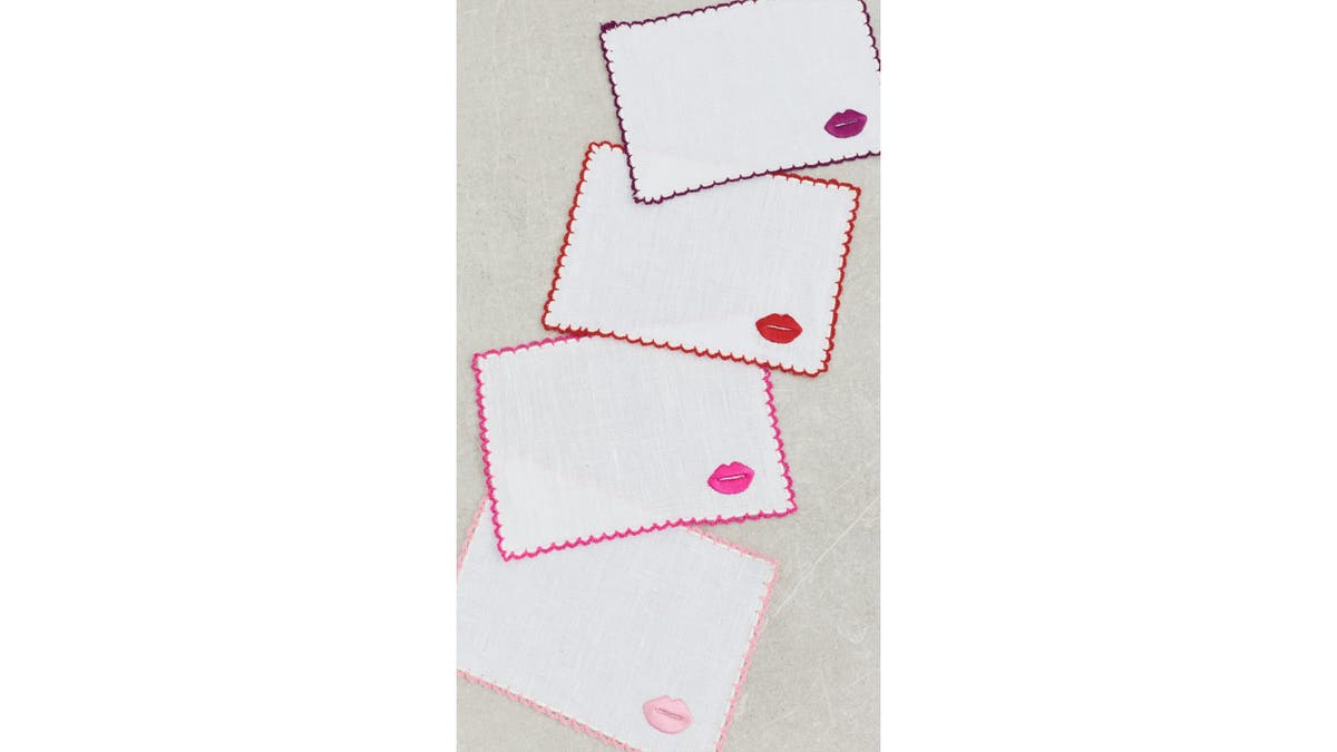 Embroidered edges and kiss details make these a great Valentine's Day pick.