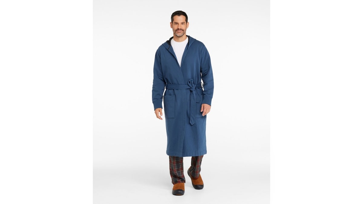 Enjoy the relaxed comfort of your favorite sweatshirt in this hooded robe.