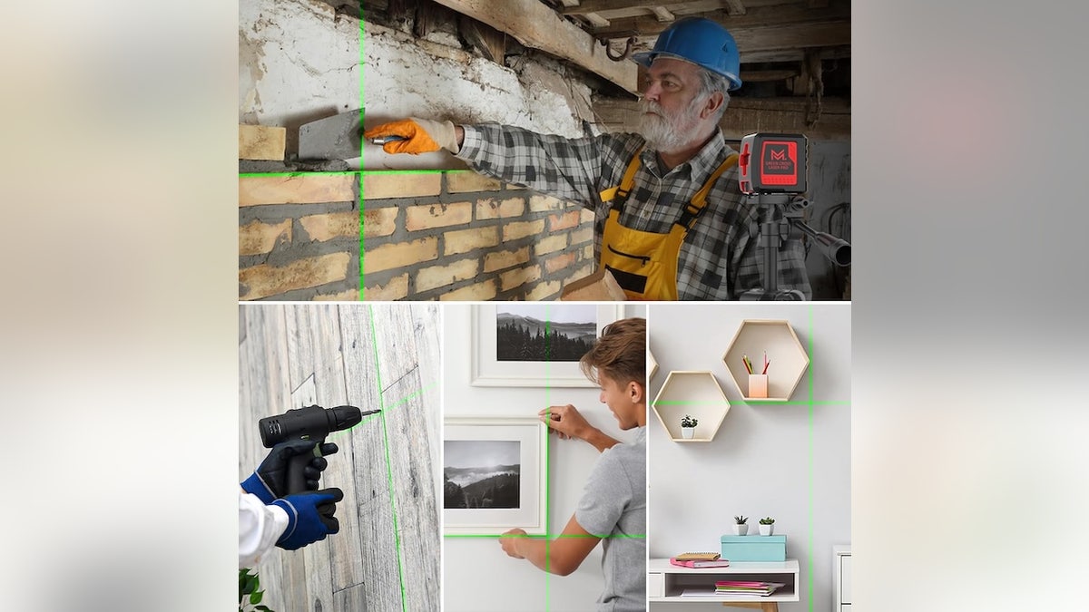 Ensure hanging items go up straight with a laser level.