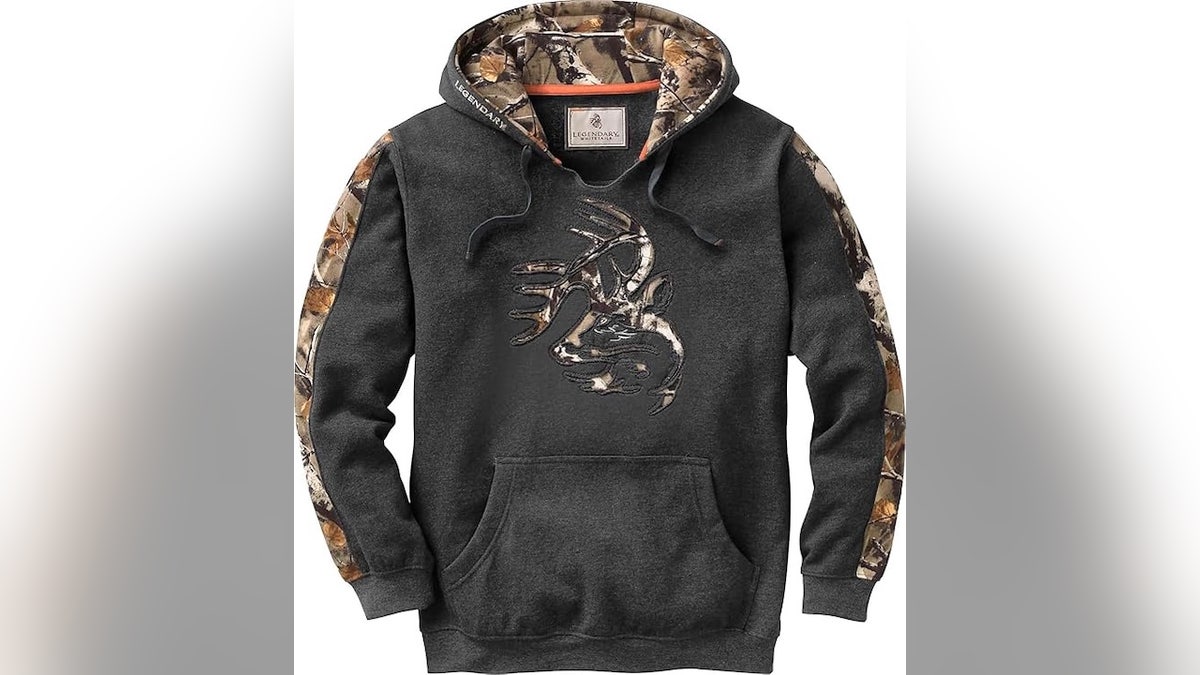 Roomy with a v-neck, this camo hoodie is a reliable everyday option.