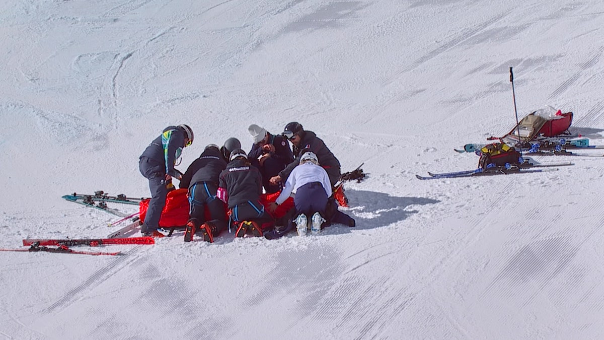 Lindsey Vonn being tended to