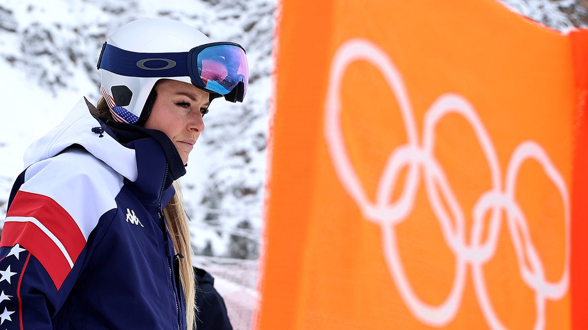 Lindsey Vonn looks on ahead of Olympic training session