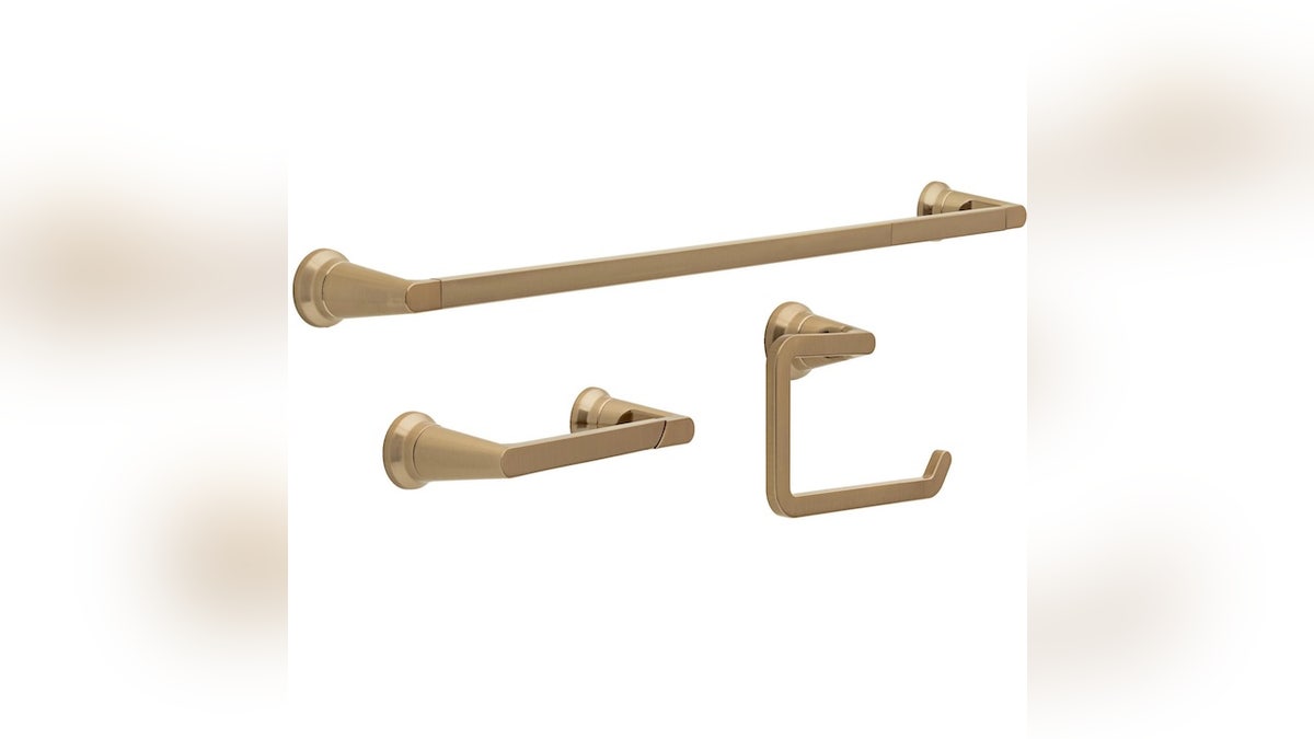 Swap out dated bathroom hardware for a trendy, champagne finish.