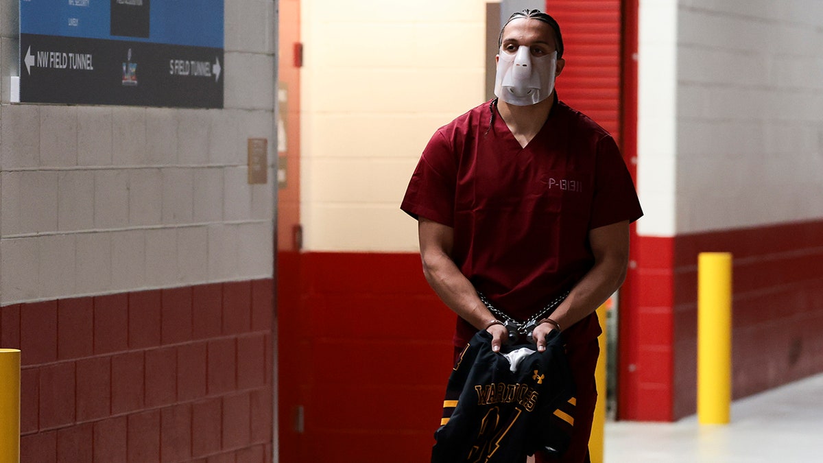 Mack Hollins arrives before a the Super Bowl 