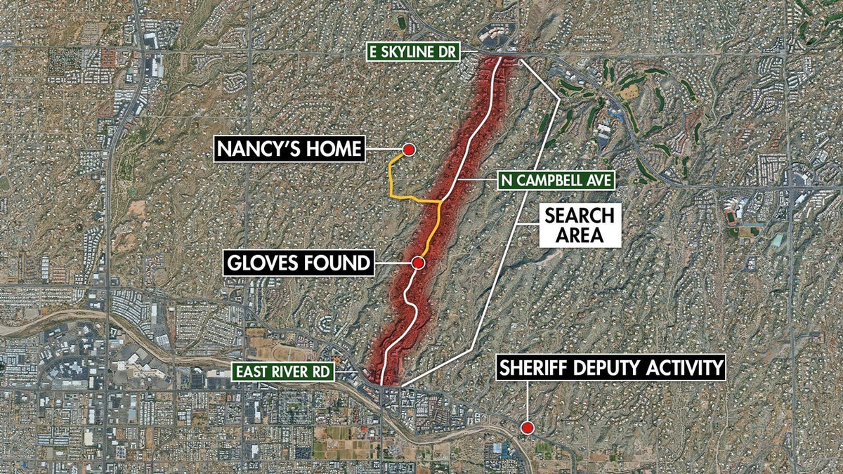 Mappa che delinea varie località a Tucson