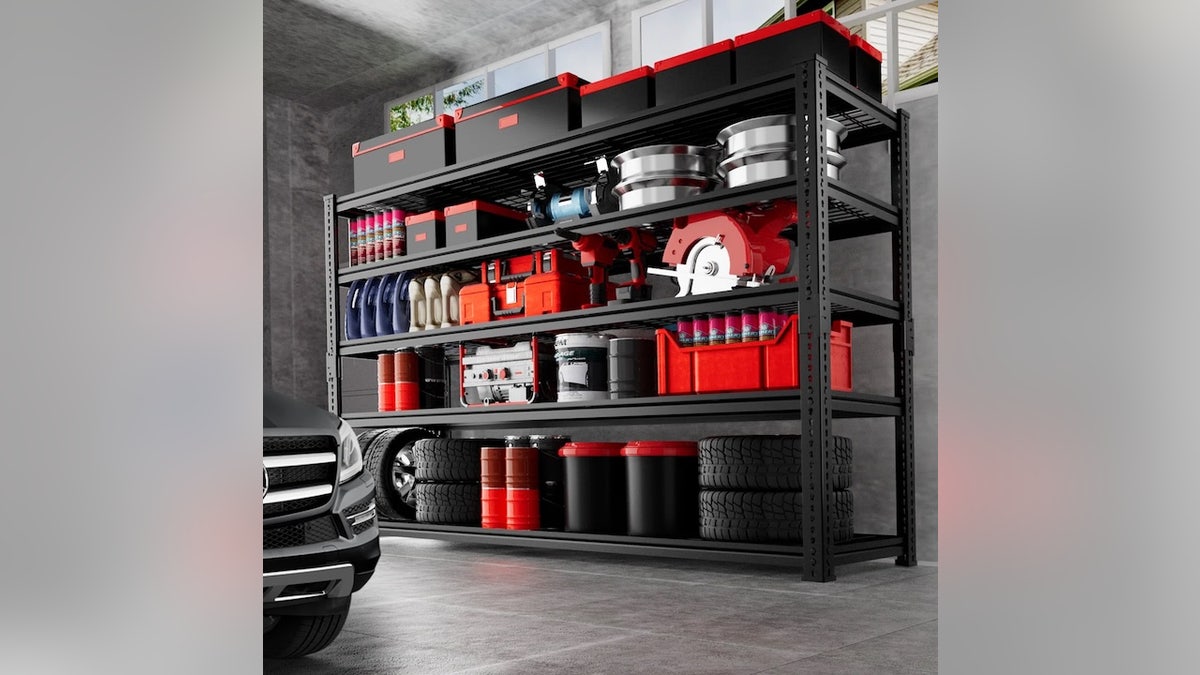 Keep your garage organized with this shelving unit.