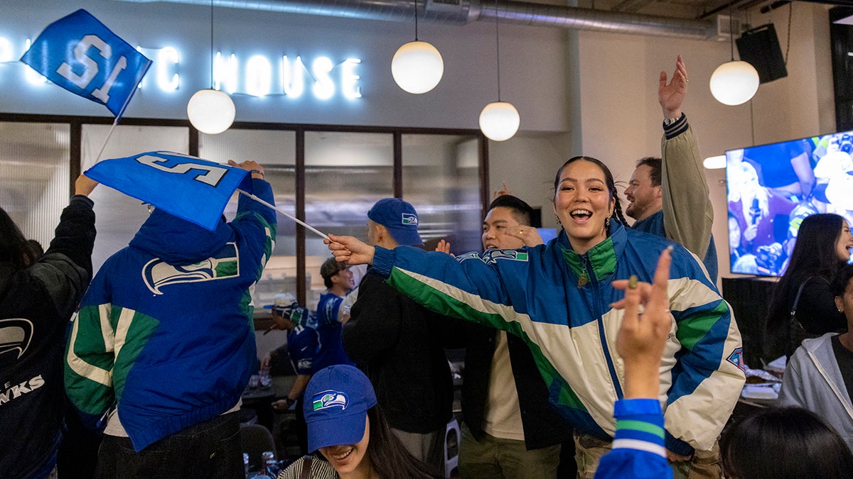 Seahawks fans in Pioneer Square