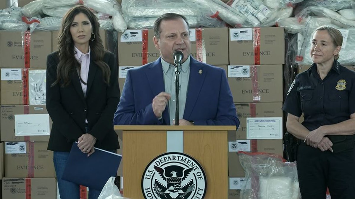U.S. Border Patrol Chief Michael Banks speaks during a news conference with U.S. DHS Secretary Kristi Noem at the Otay Mesa Port of Entry, Thursday, in Otay Mesa, Calif.