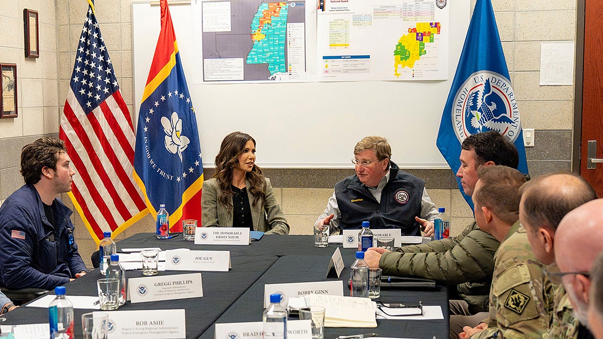 DHS Sec. Kristi Noem and Mississippi Gov. Tate Reeves meeting at a roundtable in MS.
