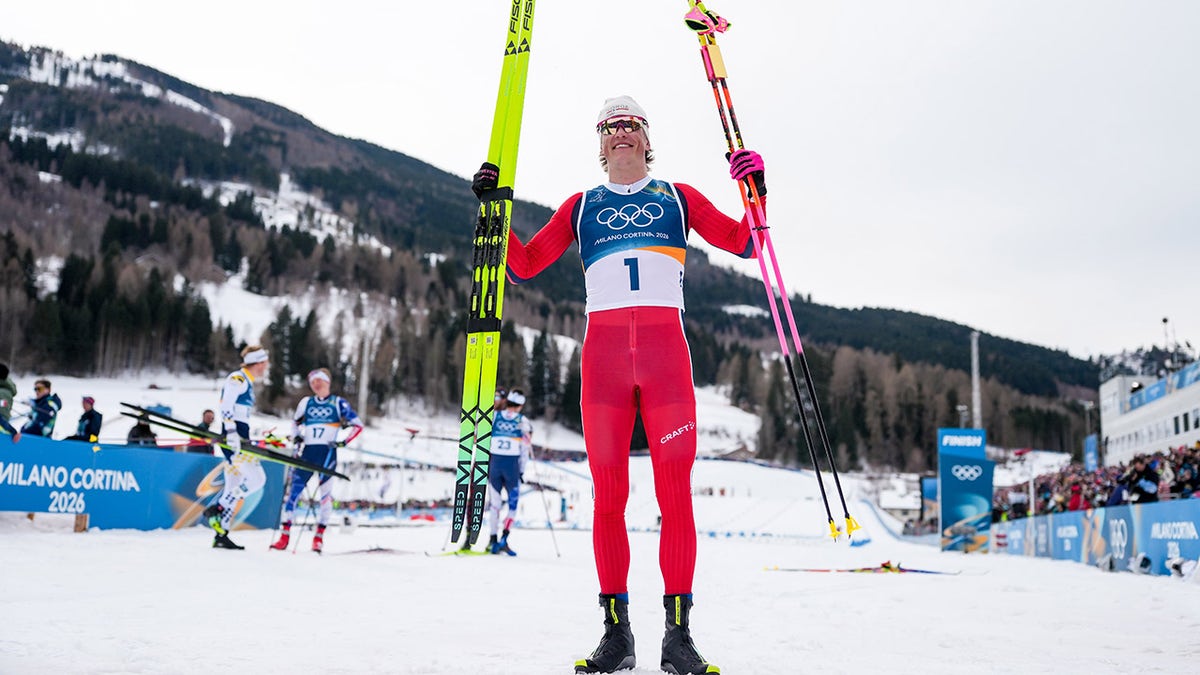 Johannes Hoesflot Klaebo with his skis