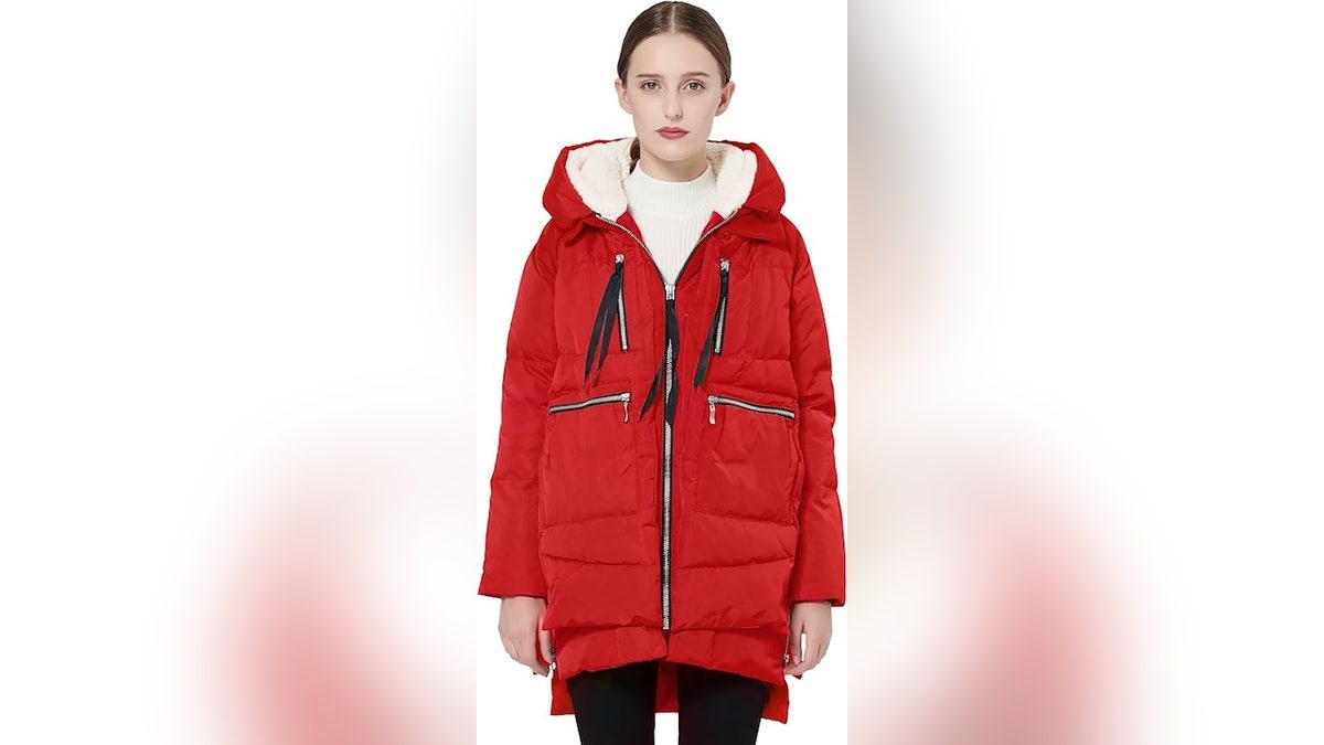 Oversized pockets set this warm coat apart.