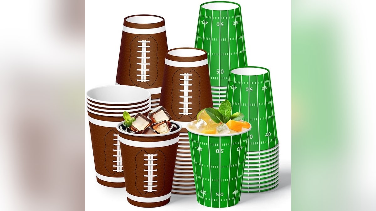 Make cleanup easy with these Super Bowl-ready paper cups.