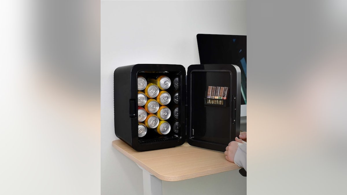 This retro-looking fridge holds up to 15 cans.