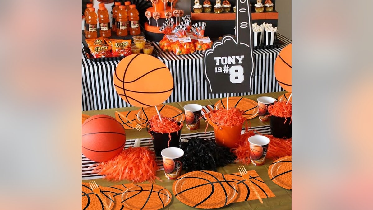 Serve all your game-day foods on these basketball plates and napkins.