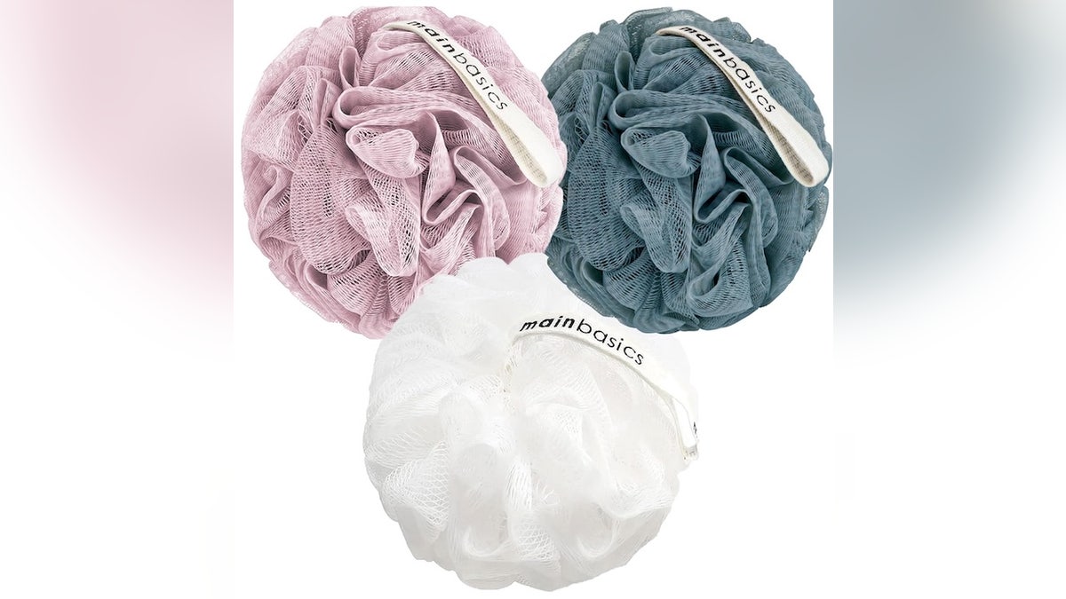 Keep your shower routine clean and efficient with this set of shower poufs.