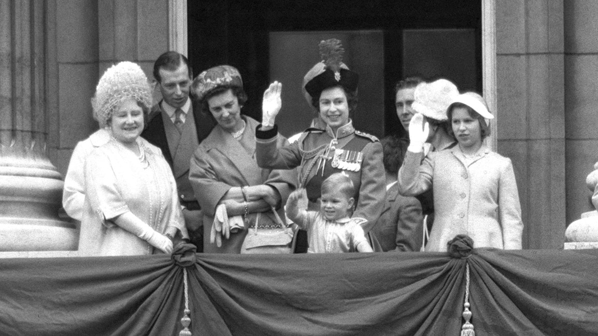 Prince Andrew waving to the crowd during the trooping the colour ceremony in 1962.