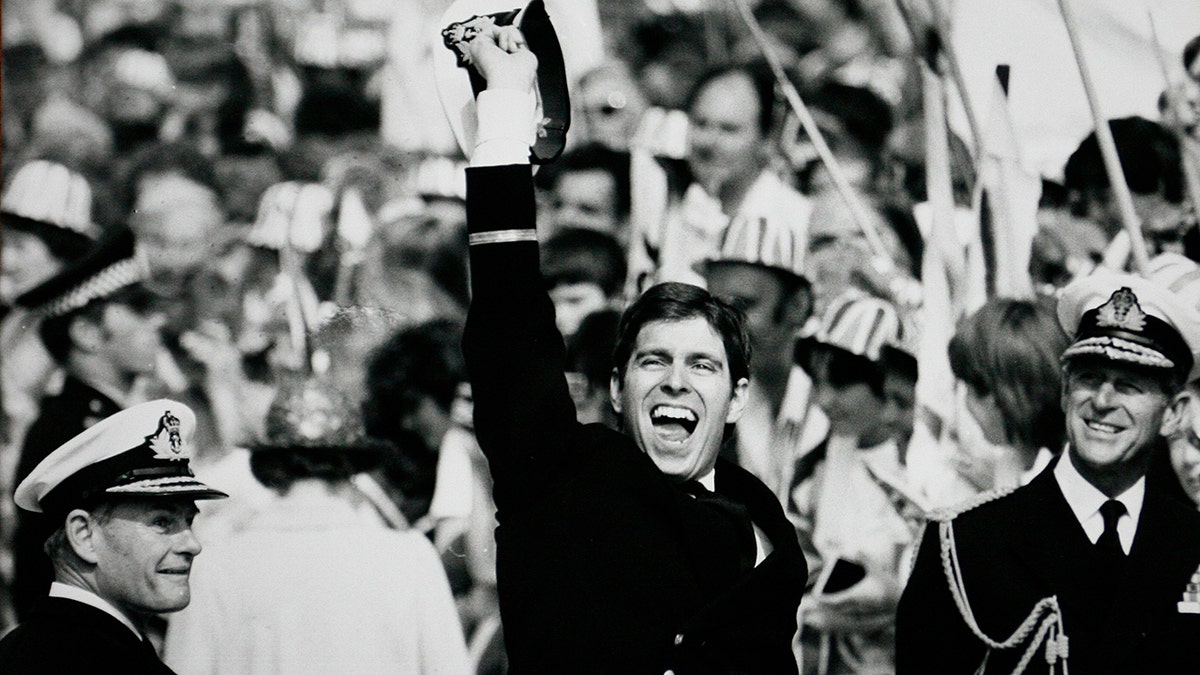Andrew celebrating England's win in the Falklands War in September 1982.