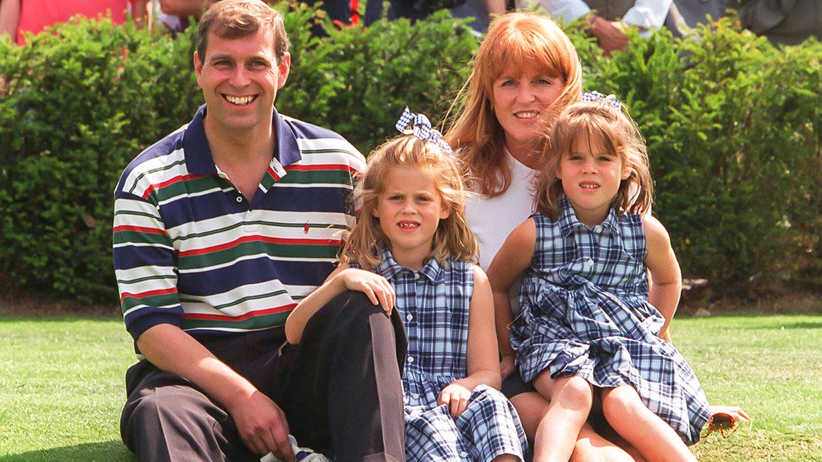 Prince Andrew and Sarah Ferguson with their kids at a charily polo game in 1996.