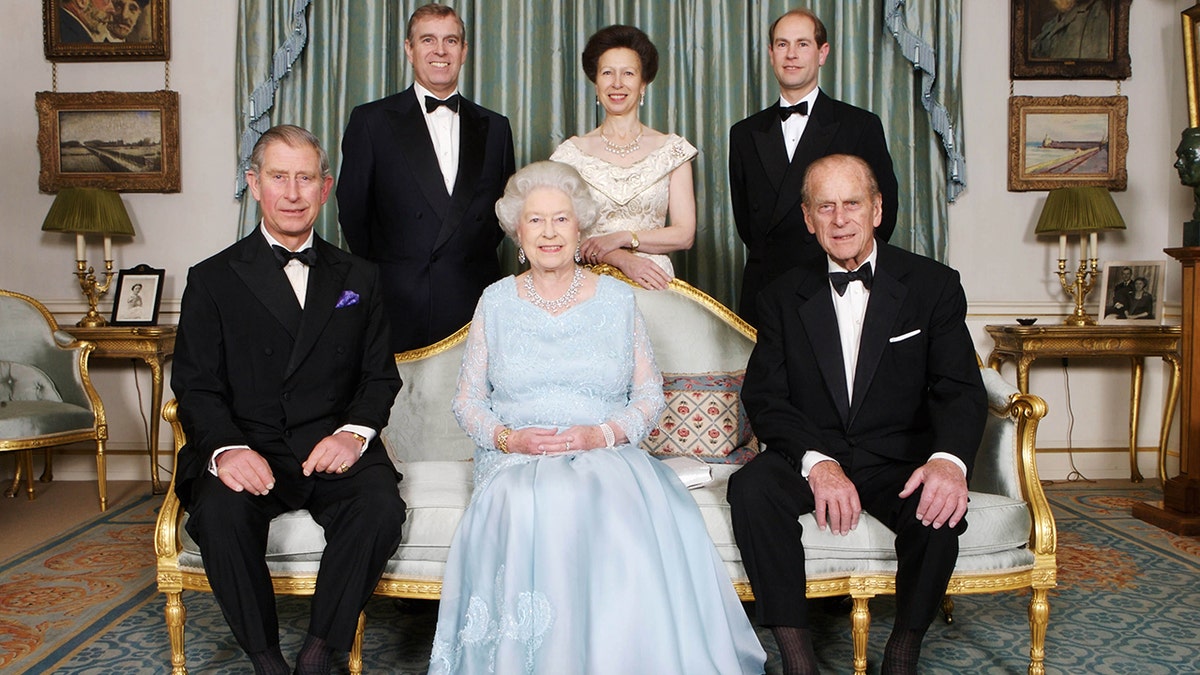 Prince Andrew posing with his family in celebration of Queen Elizabeth and Prince Philip's 60th wedding anniversary in 2007.